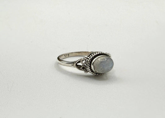 Rainbow Moonstone Side Oval Ring-SterlingSilver/925: 9