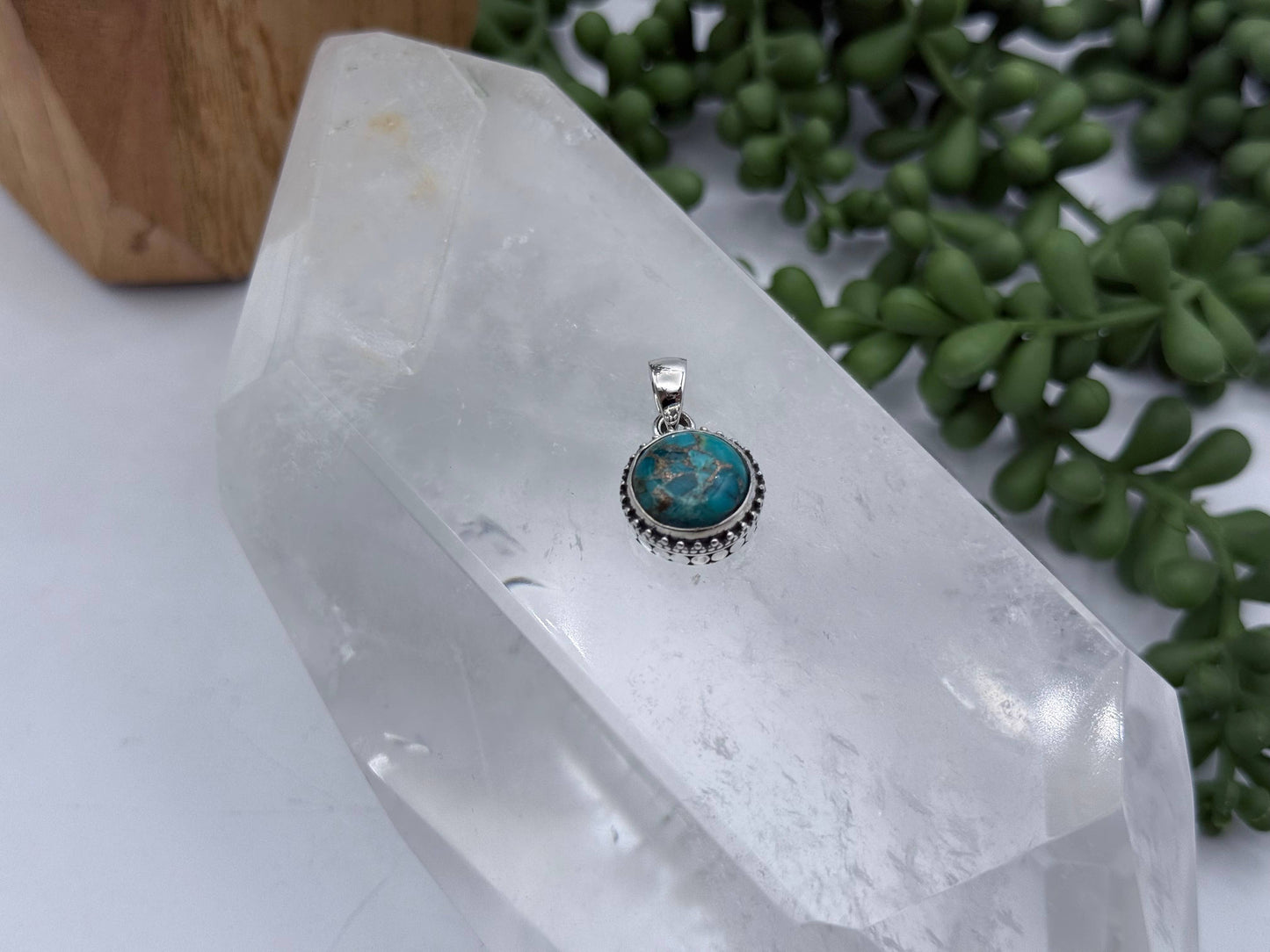 Turquoise/Copper Round Cab-10mm Pendant Sterling Silver/925