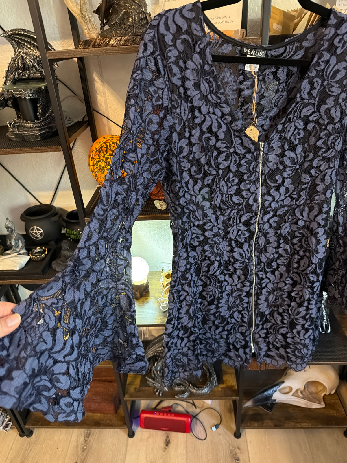 Blue and black lace dress