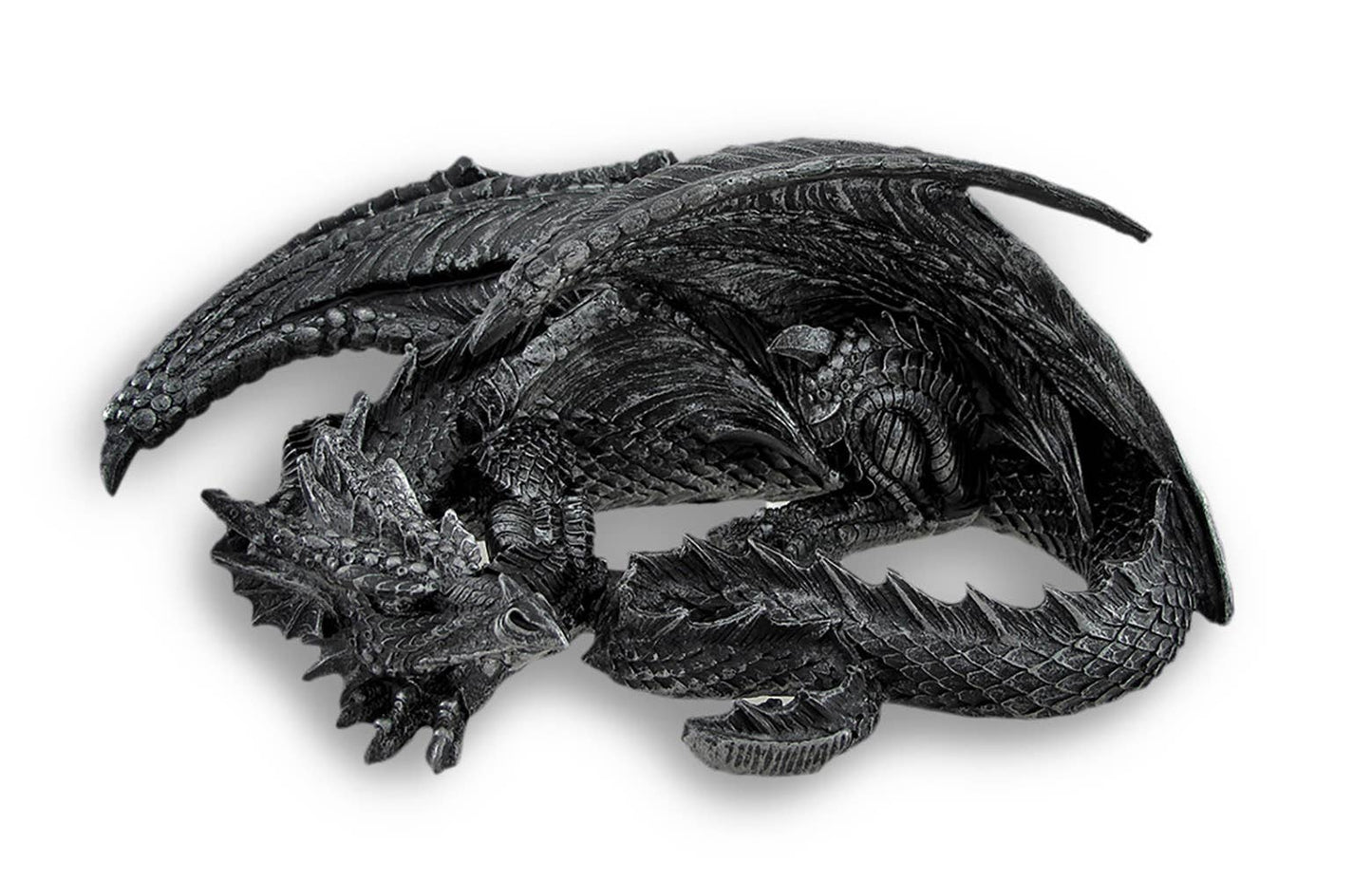 Somasaurus Metallic Black Gothic Sleeping Dragon 12 In Long