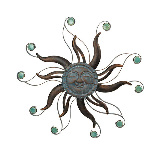 22" Verdigris Sun Face Wall Hanging with Ceramic Beads