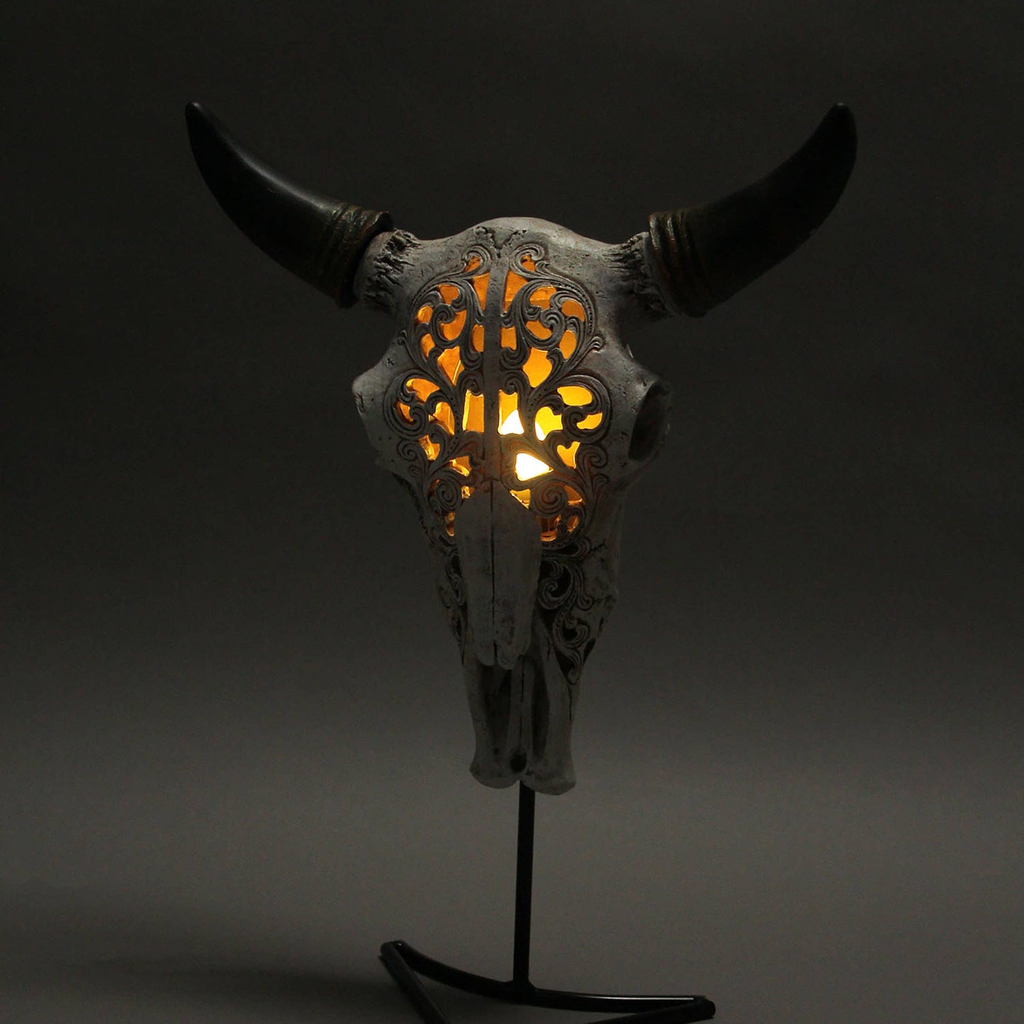 Steer Skull Wall Table Accent Light w/ Removable Metal Stand