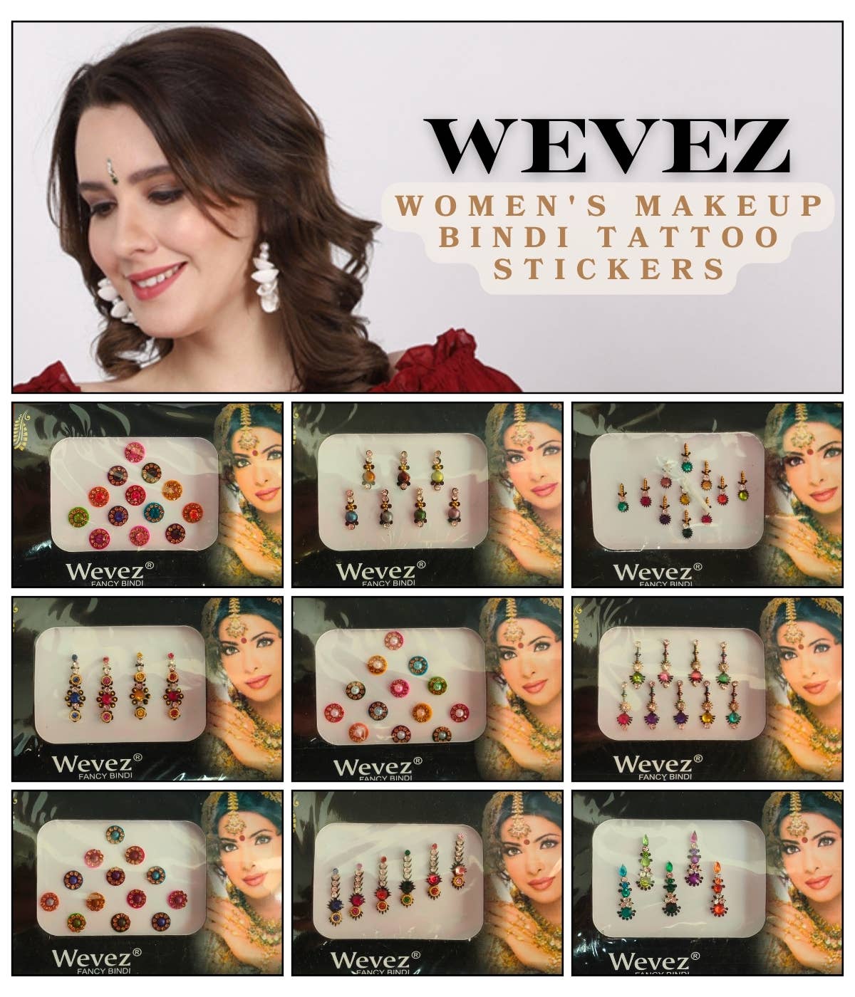 Women's Bindi Crystal makeup tattoo Stickers Dots Mix Design