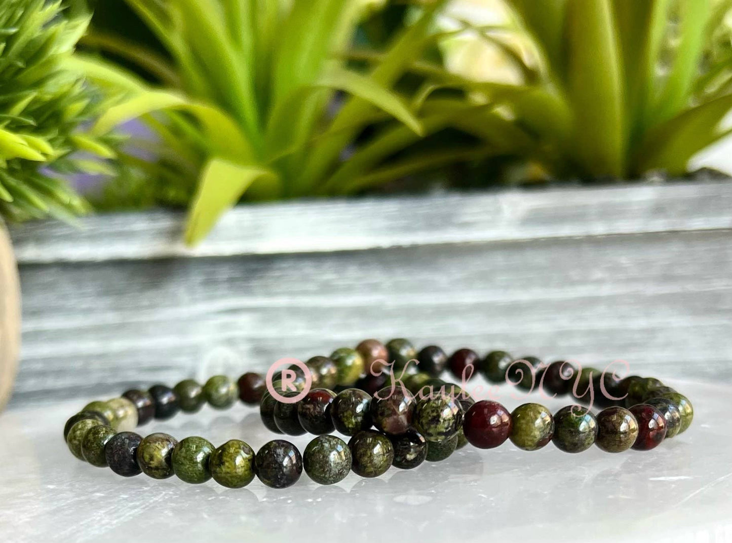 Natural Dragon Bloodstone 6mm Crystal Stretch Bracelet 7.5"