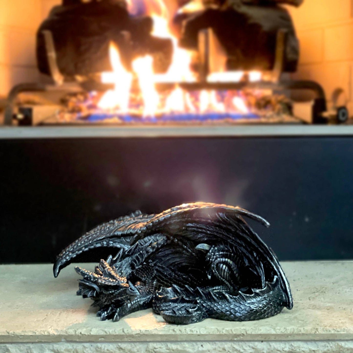 Somasaurus Metallic Black Gothic Sleeping Dragon 12 In Long