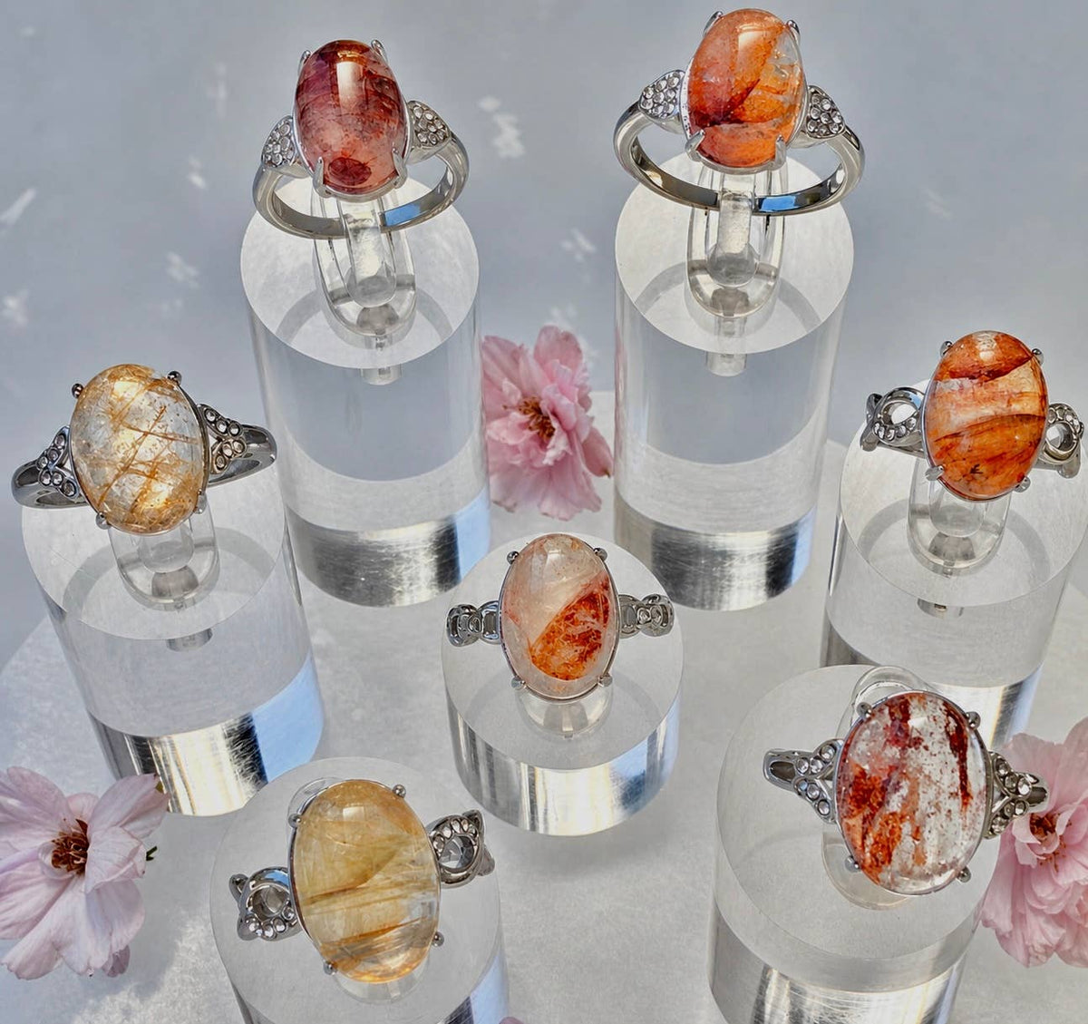 Natural Hematoid (Fire Quartz) Stainless Steel Ring 10x14mm