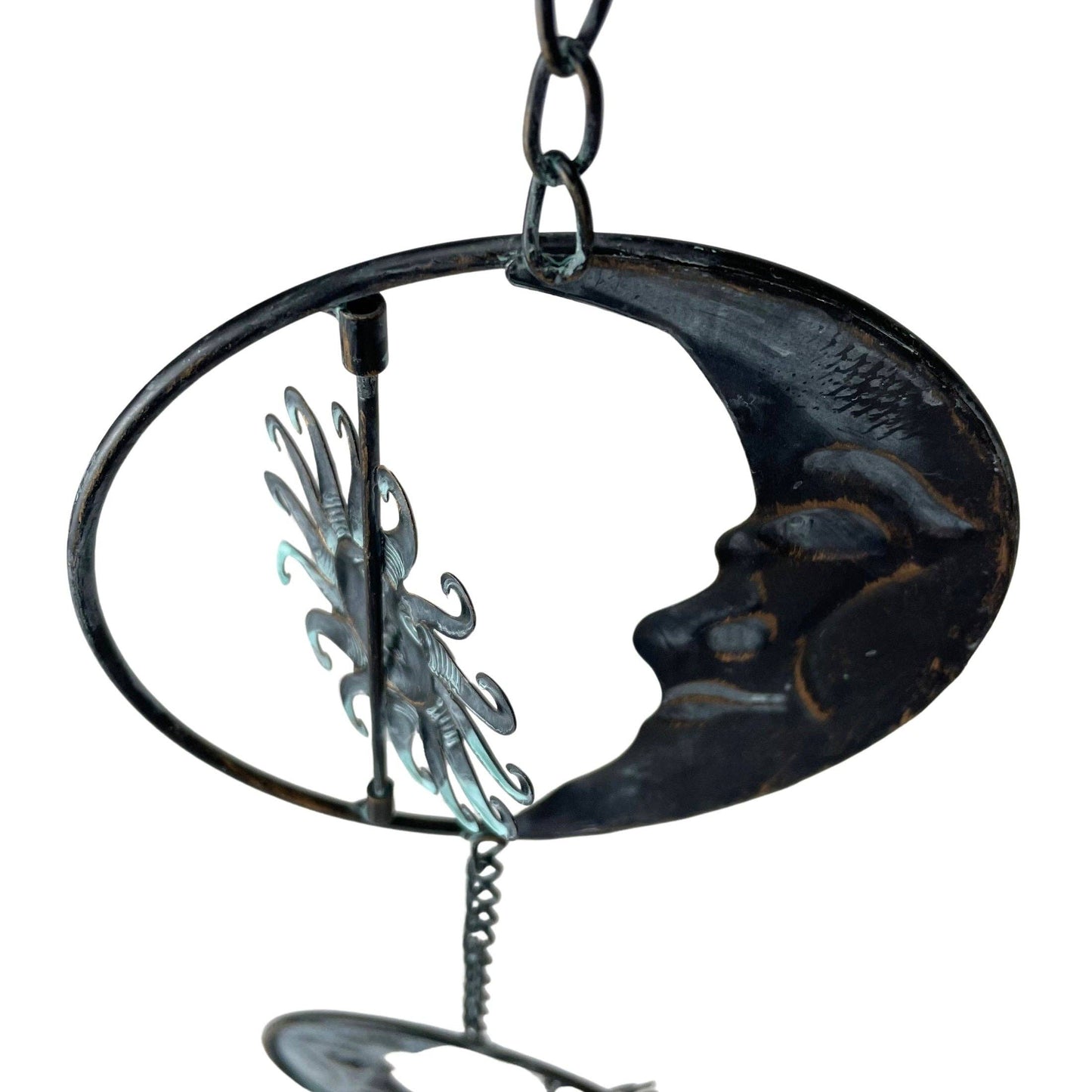 80-Inch Metal Rain Chain with Celestial Crescent Moon & Sun: Copper