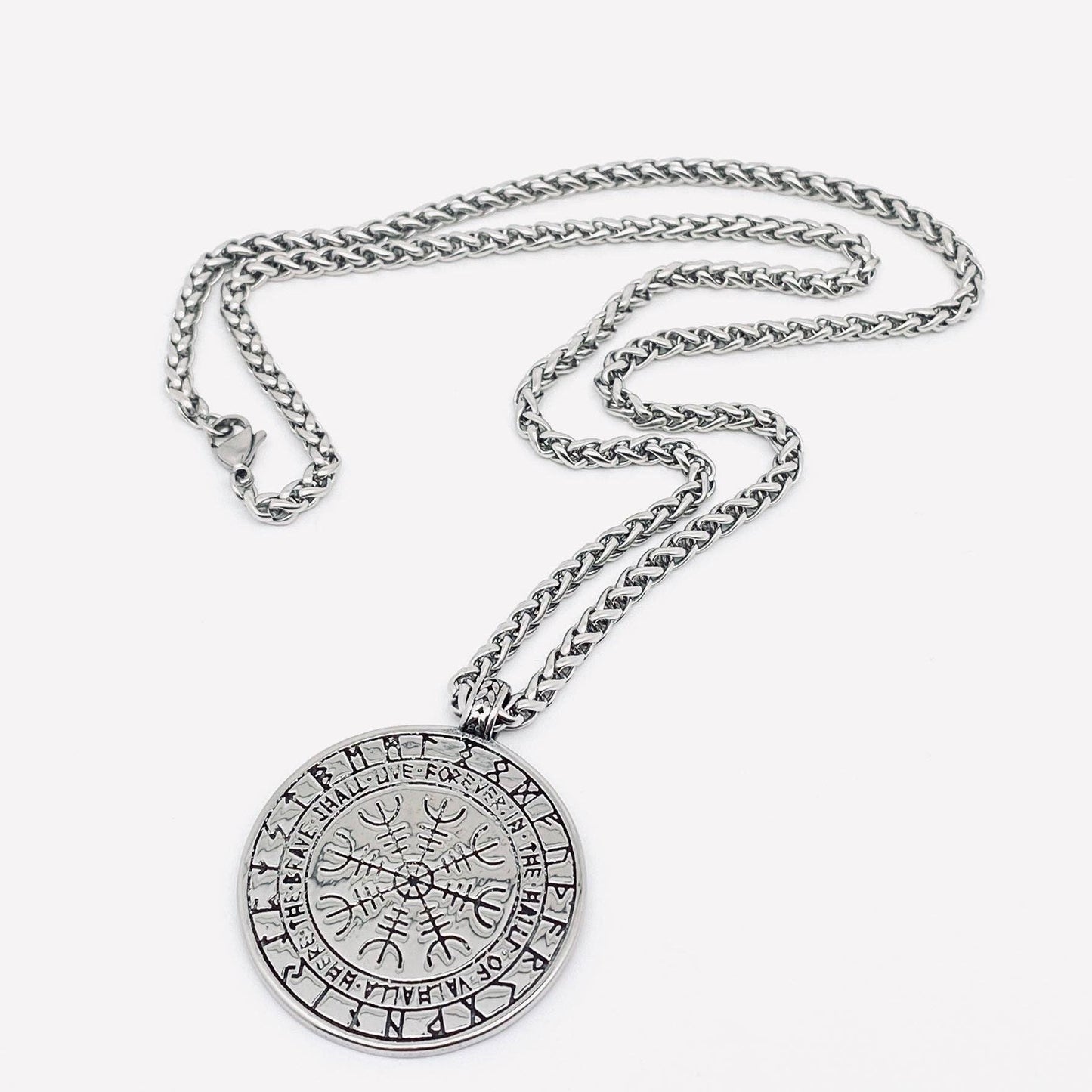 Stainless Steel Viking Rune Compass Pendant Necklace -MJ/MNP