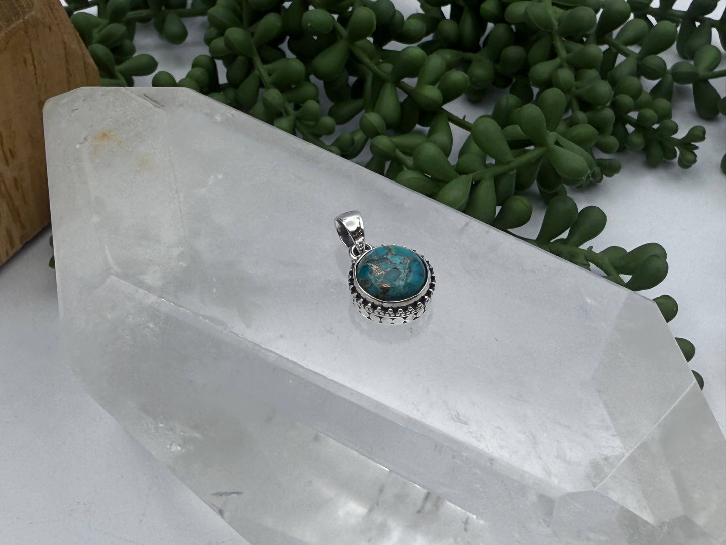 Turquoise/Copper Round Cab-10mm Pendant Sterling Silver/925