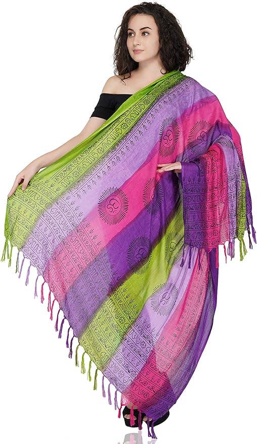 OM Mantra Scarf Block Print Ombre Tie Dye Prayer Shawl