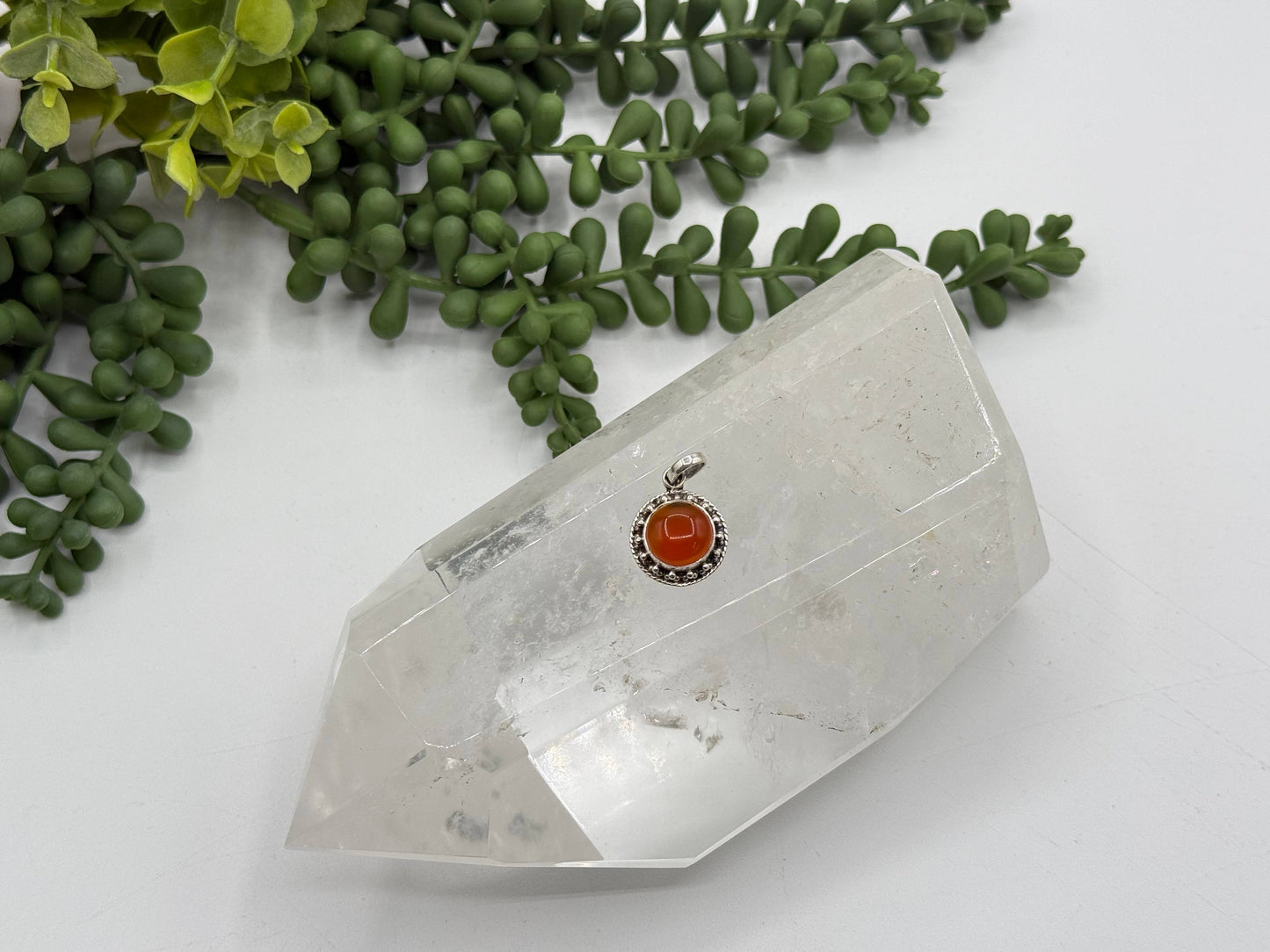 Carnielian Circle Gemstone Pendant-Sterling Silver (925)