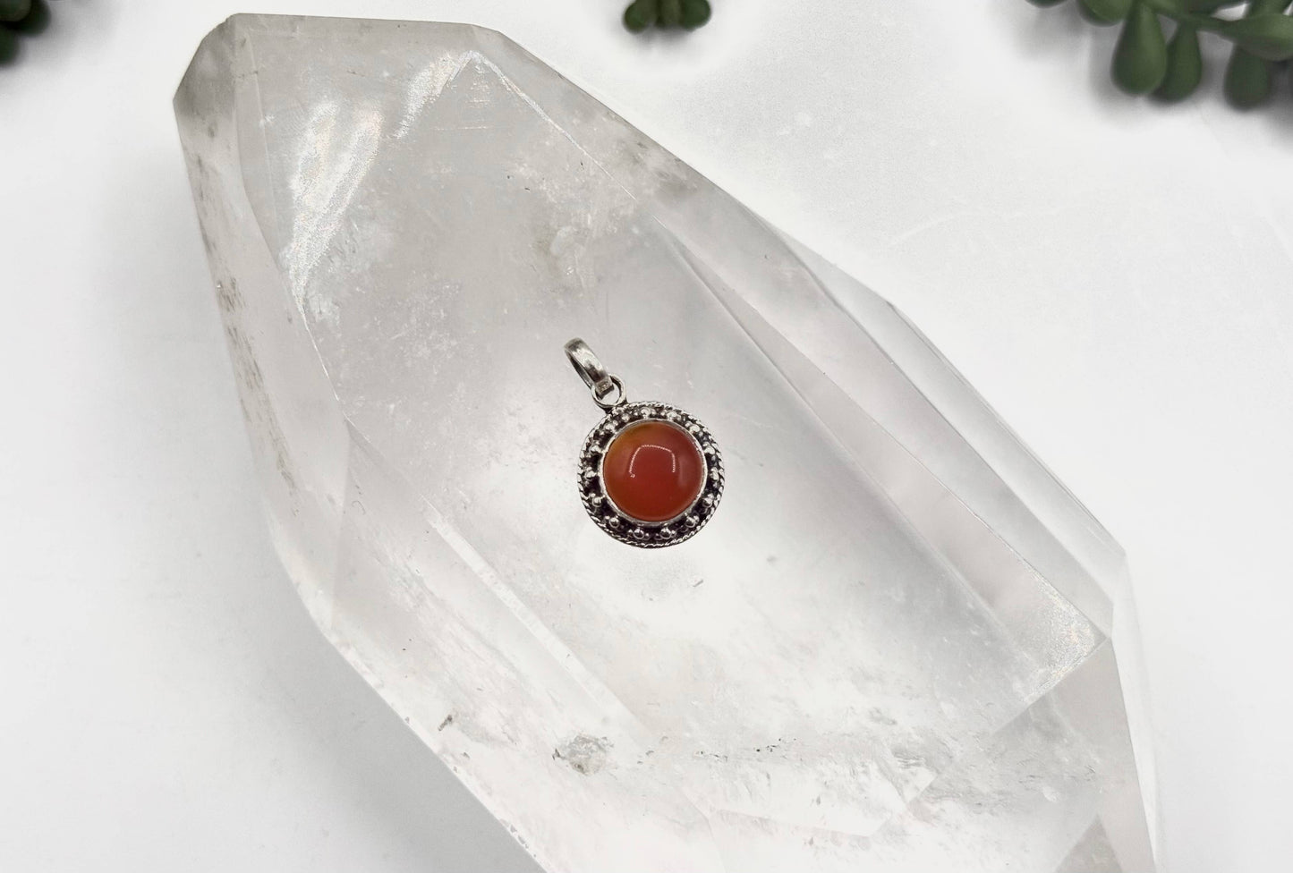 Carnielian Circle Gemstone Pendant-Sterling Silver (925)