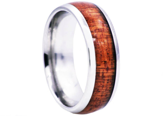 Men's Wood Inlayed Stainless Steel Ring: 10