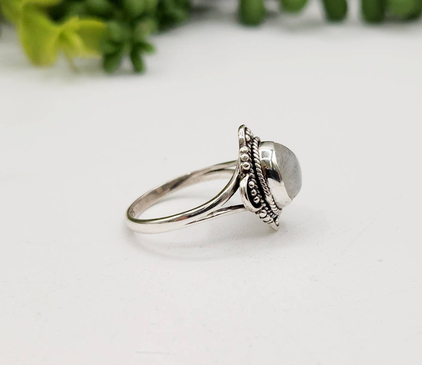Rainbow Moonstone Semi-Precious Gemstone SterlingSilver Ring: 7