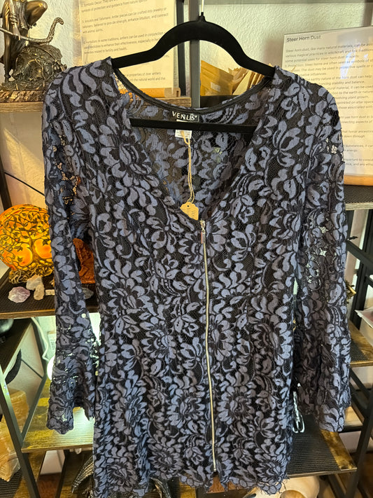 Blue and black lace dress
