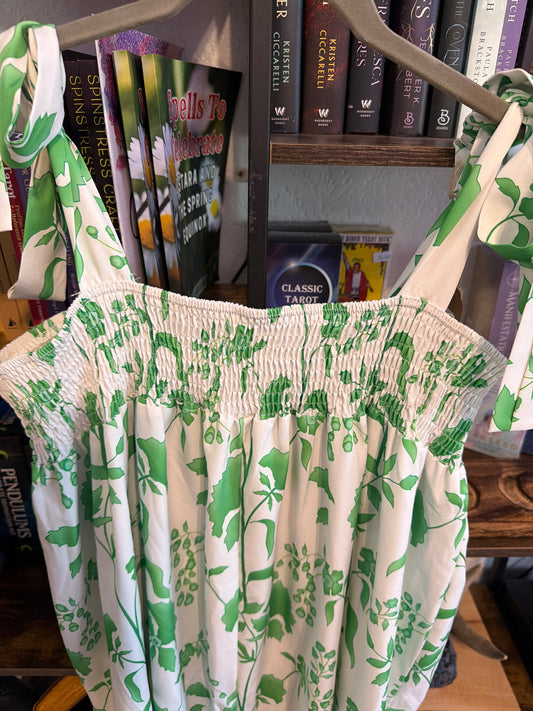 White with green floral pattern maxi dress