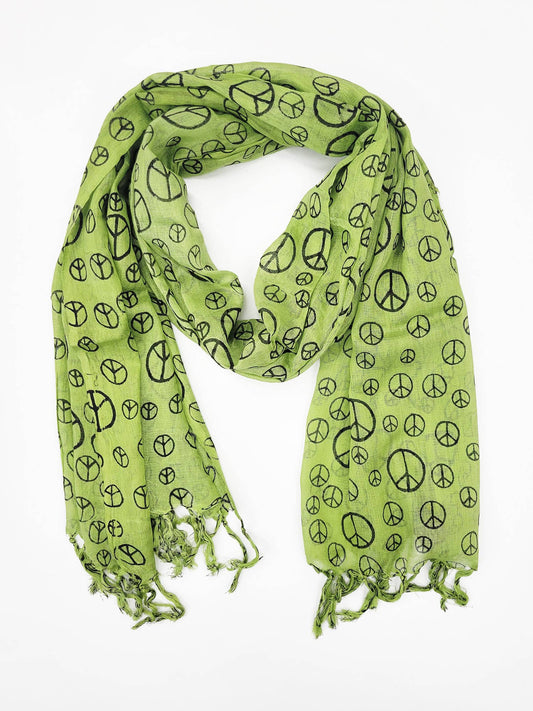 Peace Sign Tassel Scarf: Lime Green