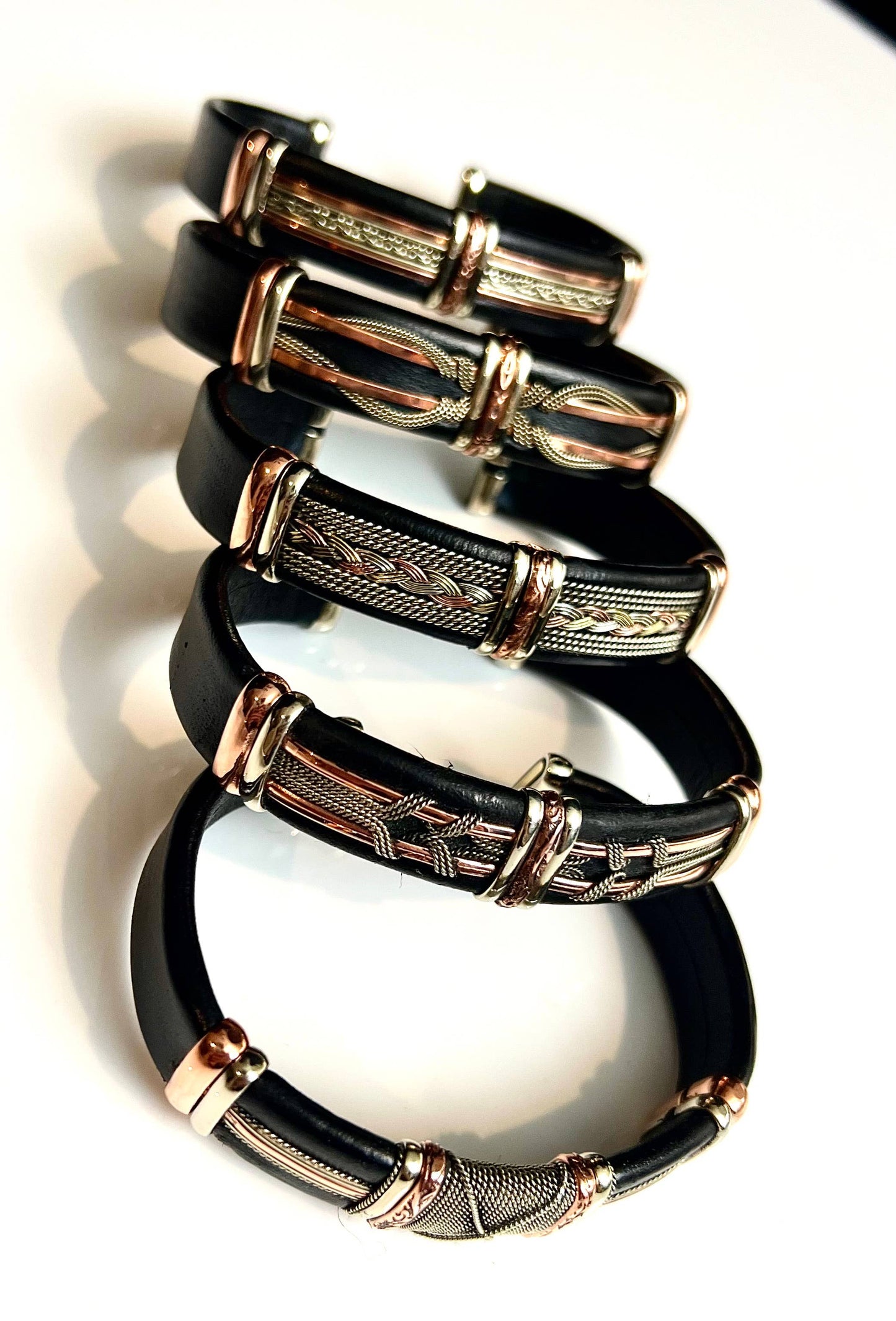 Large Black Leather Adjustable Cuff Bracelets for Men