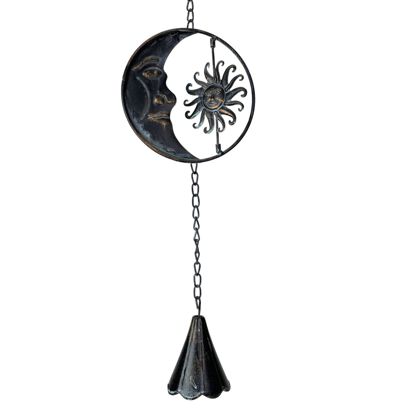 80-Inch Metal Rain Chain with Celestial Crescent Moon & Sun: Copper