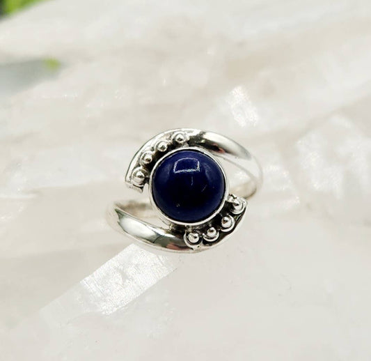 Lapis Evil Eye Semi-Precious Gemstone Sterling Silver Ring: 6