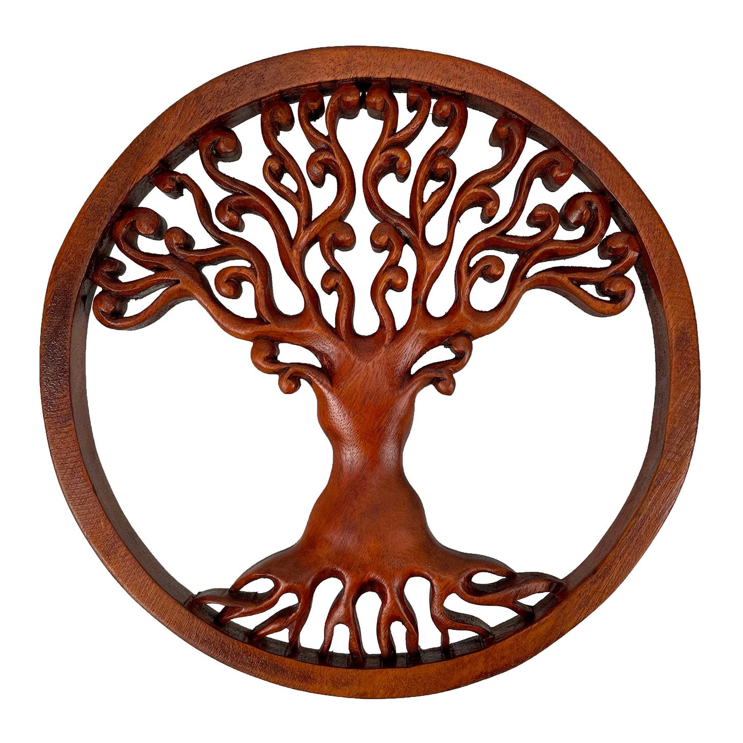 Hand Carved Mahogany Tree Of Life Wood Wall Plaque 11.5 Inch