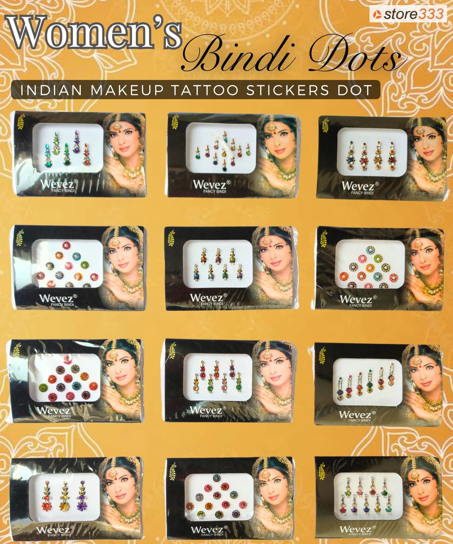 Women's Bindi Crystal makeup tattoo Stickers Dots Mix Design