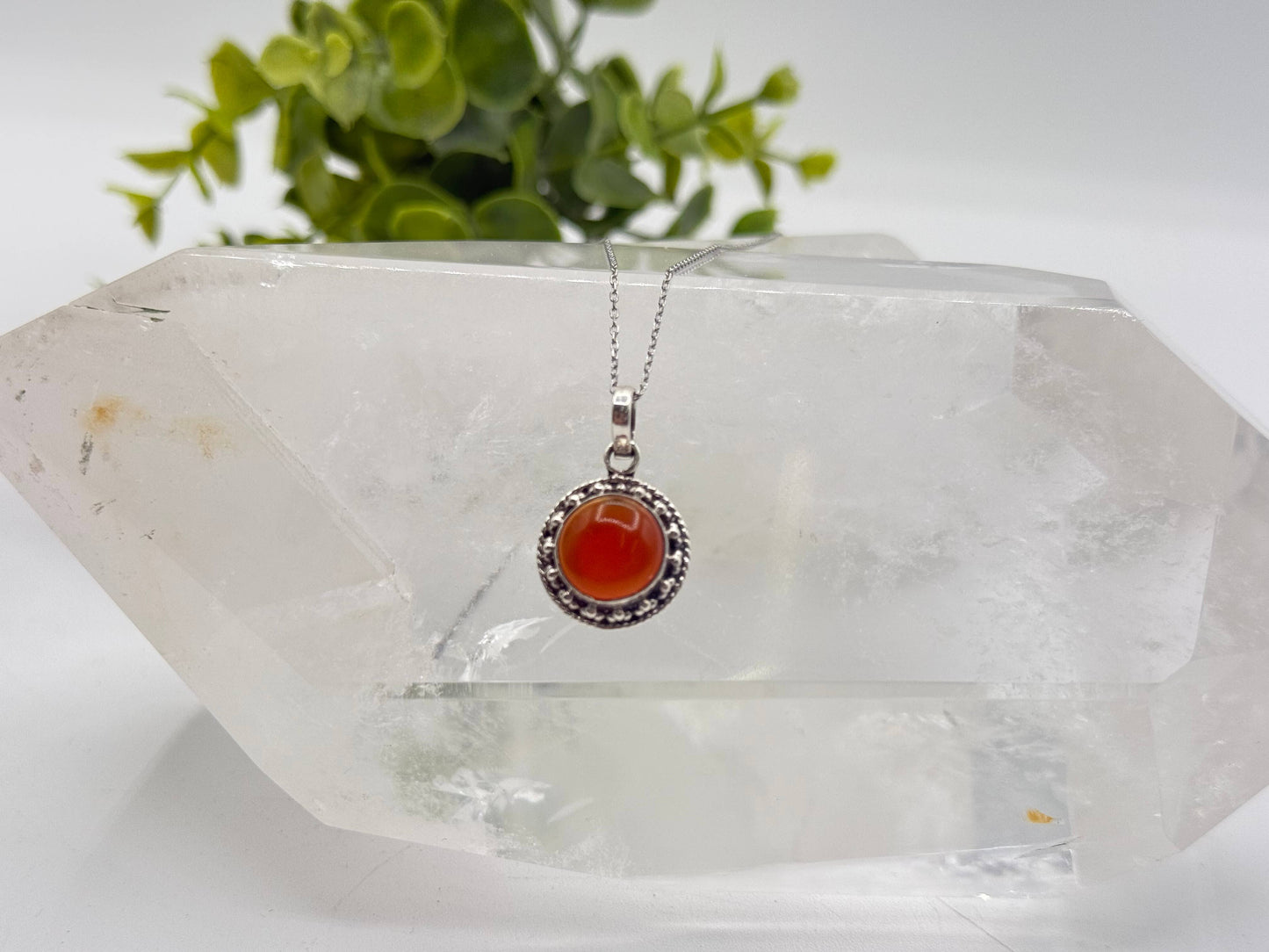 Carnielian Circle Gemstone Pendant-Sterling Silver (925)