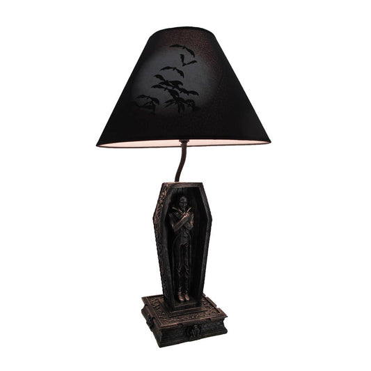 Dark Dawning Vampire in Coffin Black Table Lamp