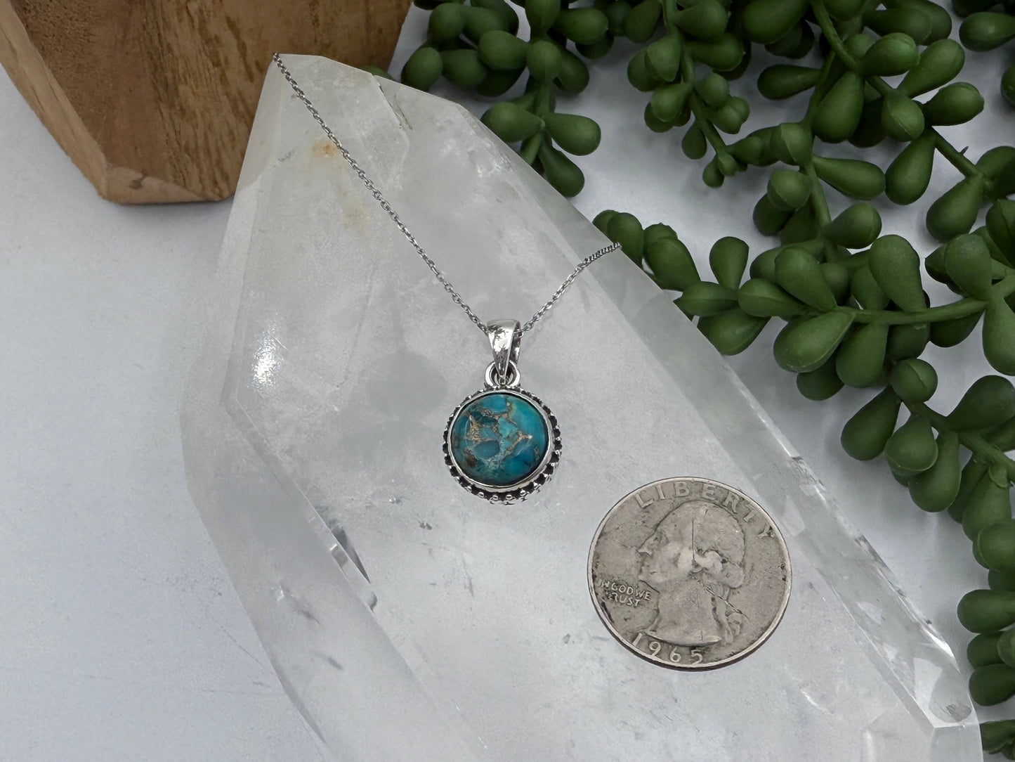 Turquoise/Copper Round Cab-10mm Pendant Sterling Silver/925