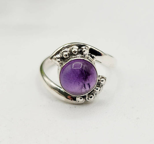 Amethyst Evil Eye Semi-Precious Gemstone 925 Silver Ring: 9