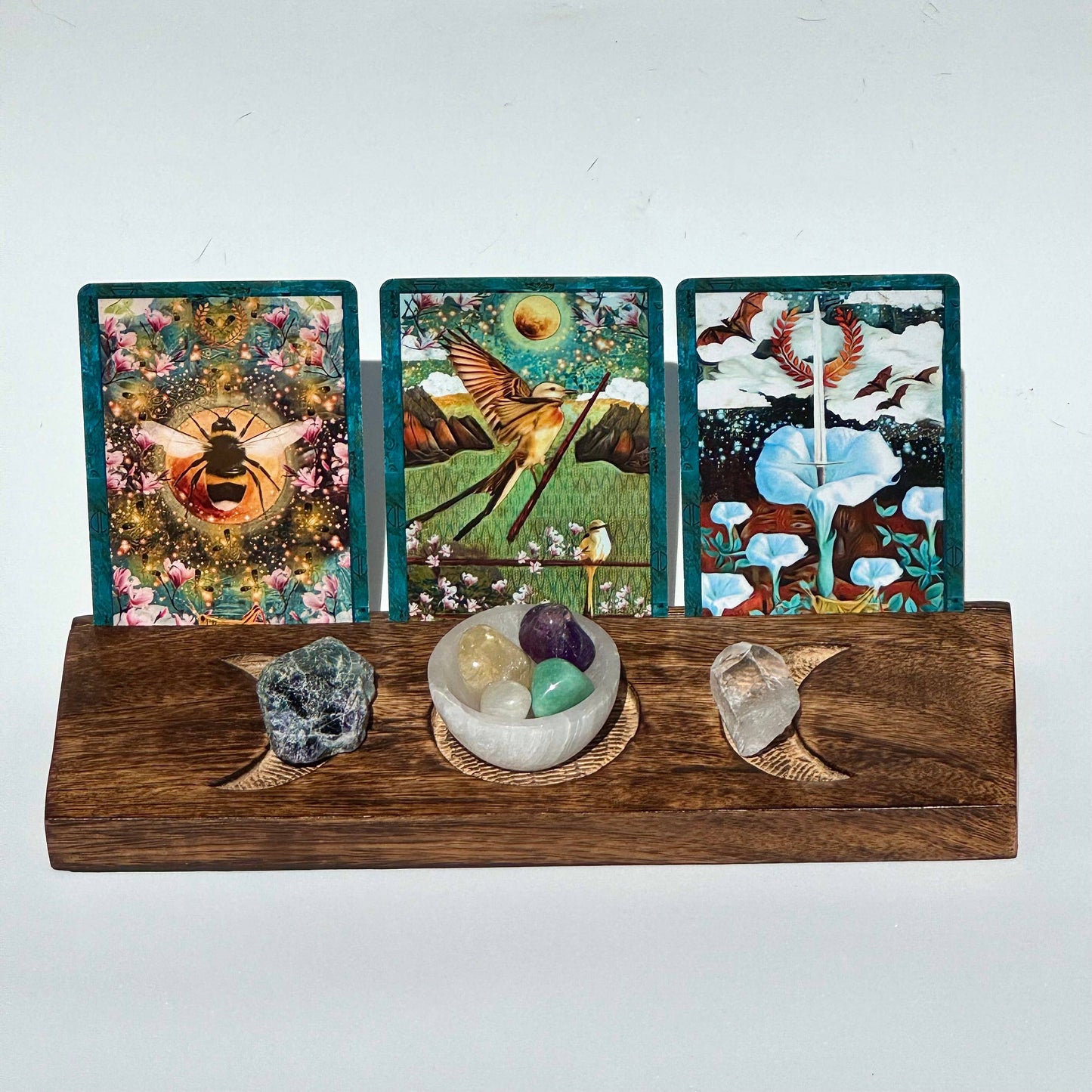 Wooden Tarot Card Holder w/ Moon Detail