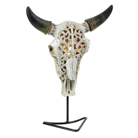 Steer Skull Wall Table Accent Light w/ Removable Metal Stand