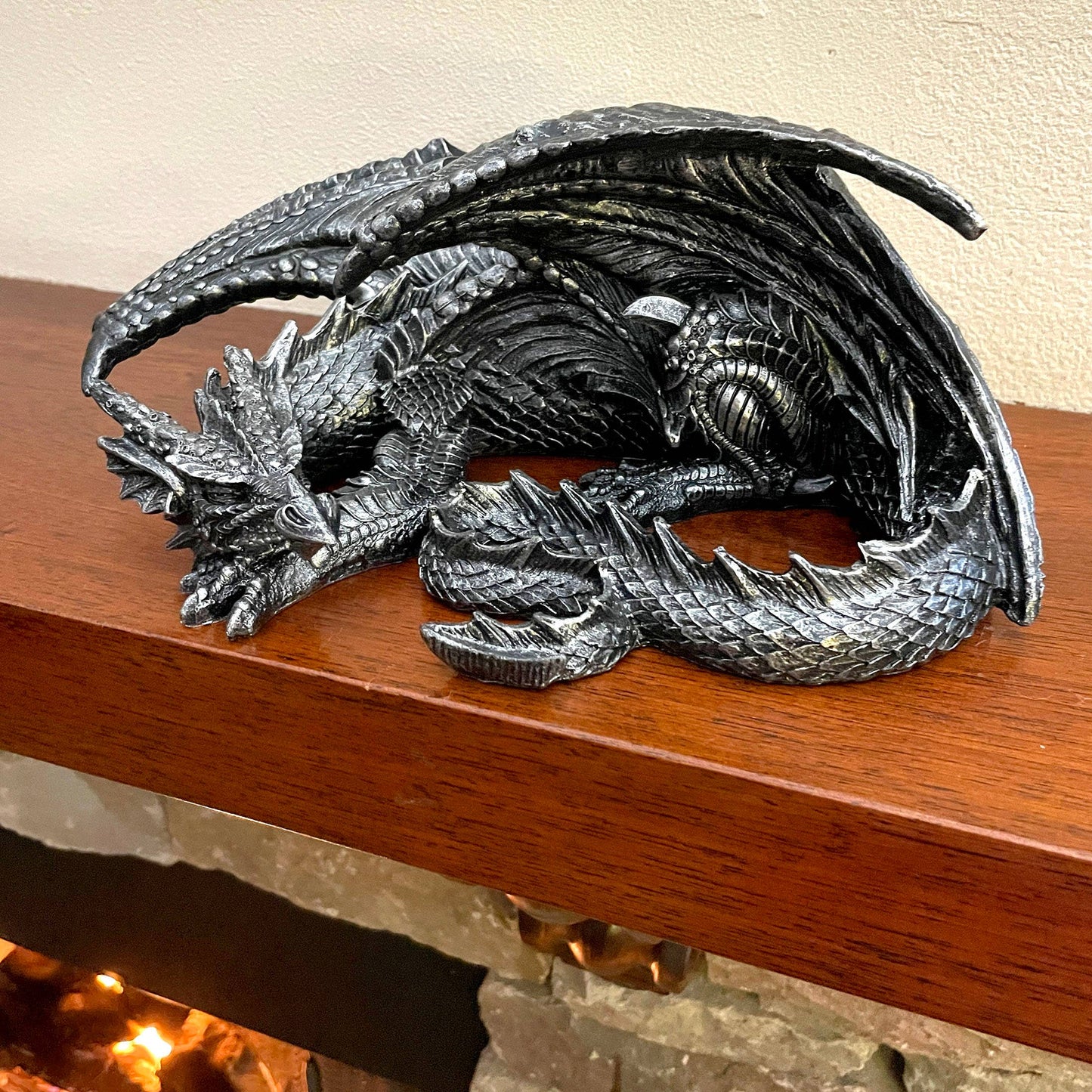 Somasaurus Metallic Black Gothic Sleeping Dragon 12 In Long