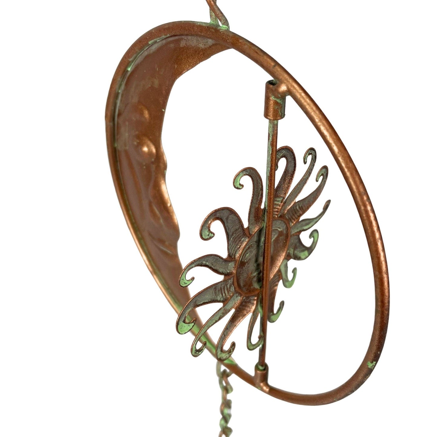 80-Inch Metal Rain Chain with Celestial Crescent Moon & Sun: Copper