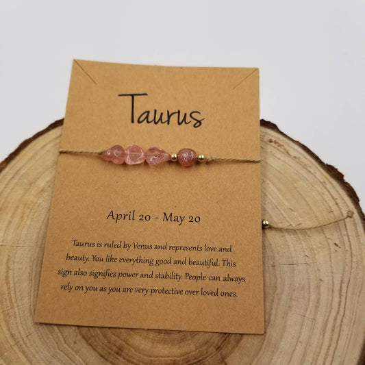 Natural Stone Handwoven Constellation Bracelet with Card: Taurus