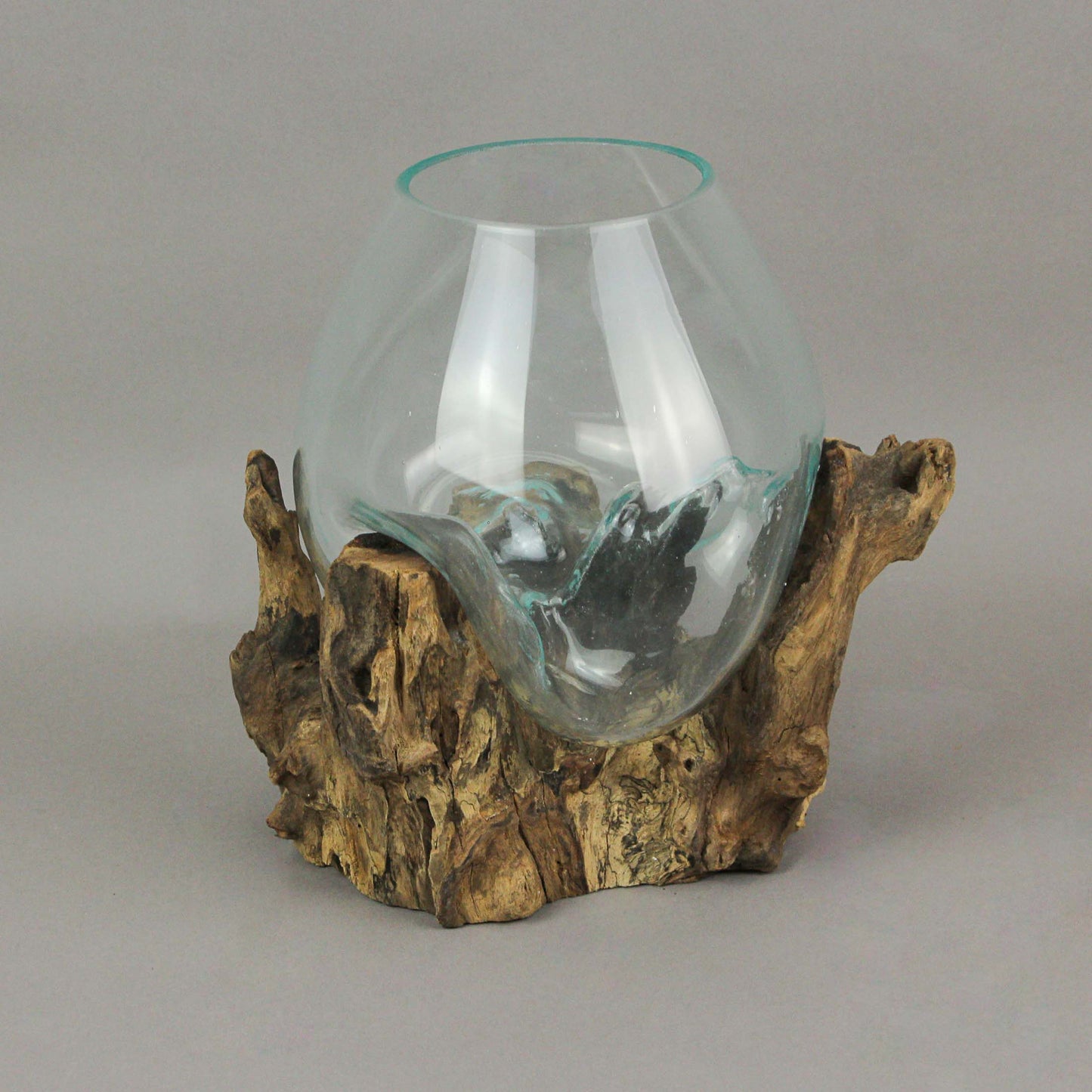 Large Molten Glass Bowl On Natural Driftwood Base