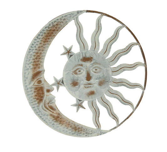 20 Inch Sun Moon and Stars Metal  White Wall Hanging
