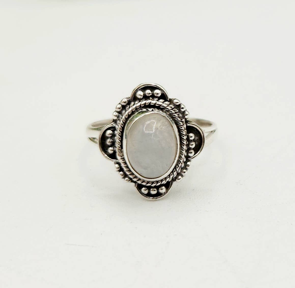 Rainbow Moonstone Semi-Precious Gemstone SterlingSilver Ring: 9