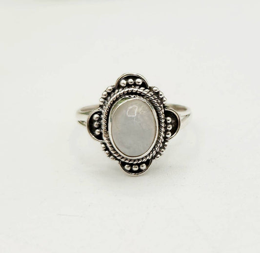 Rainbow Moonstone Semi-Precious Gemstone SterlingSilver Ring: 9
