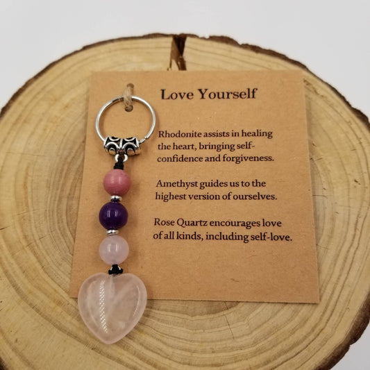 Valentine Natural Stone Heart Keychain: Pink