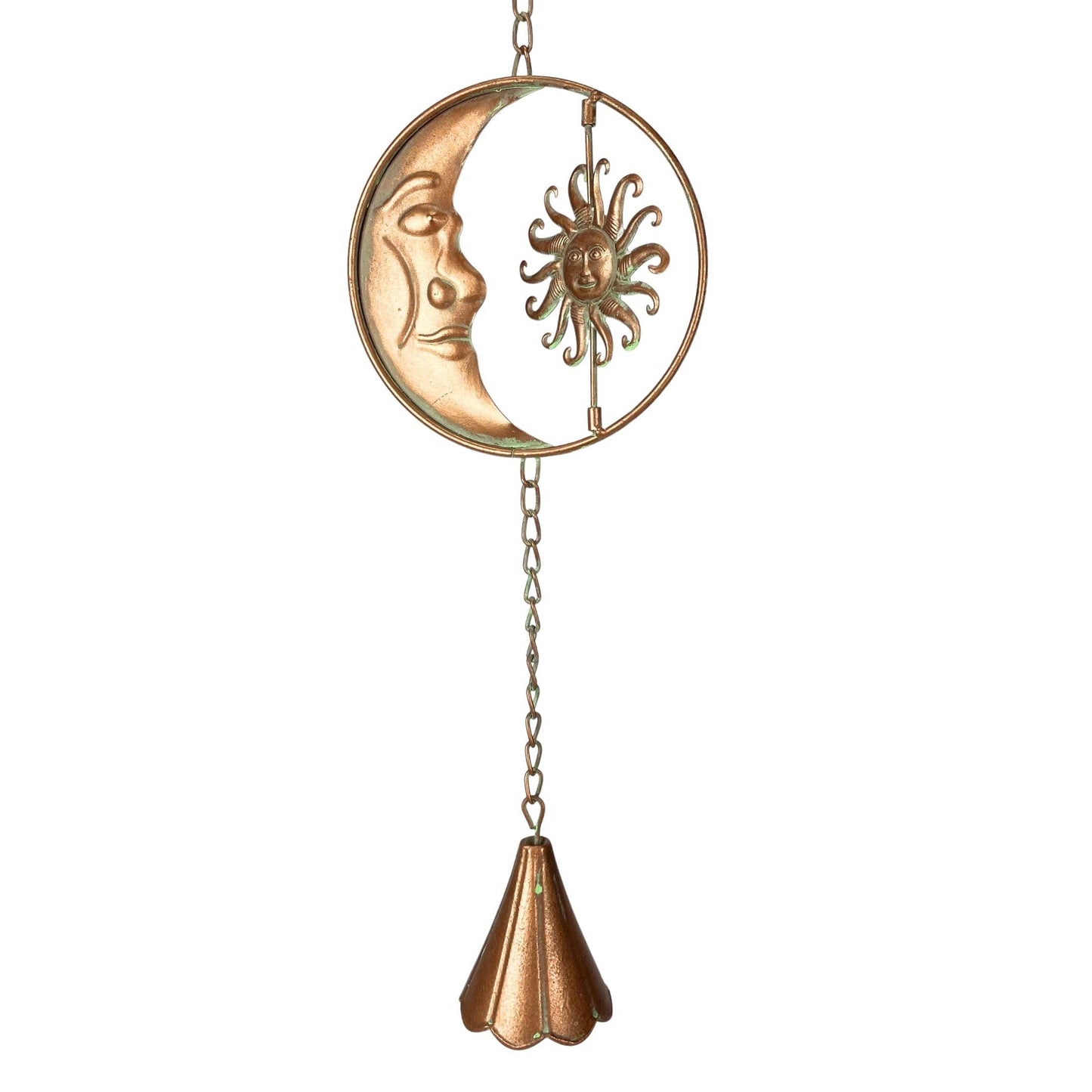 80-Inch Metal Rain Chain with Celestial Crescent Moon & Sun: Copper
