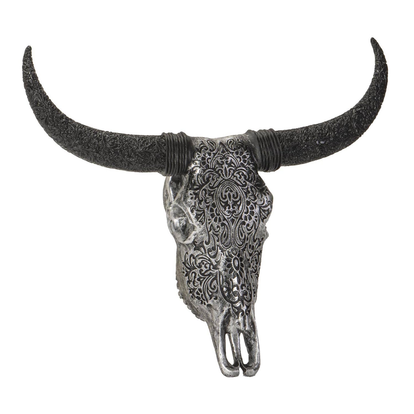 Carved Silver Cow Decorative Skull