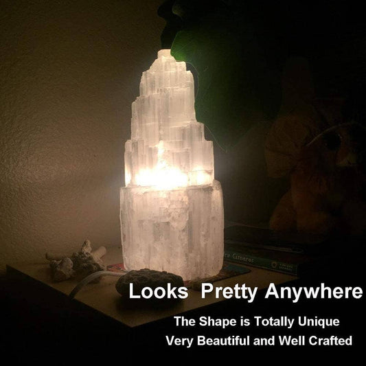 Selenite Lamp Stone Crystal Rock Lamps Switch cord bulbs: 8"