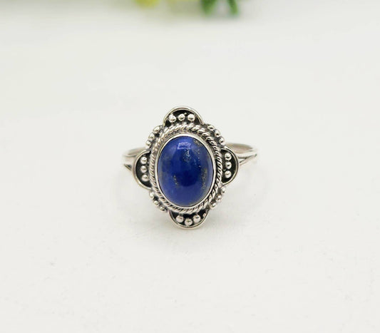 Lapis Lazulli Gemstone (8 x 10mm)Sterling Silver (925) -Ring: 9