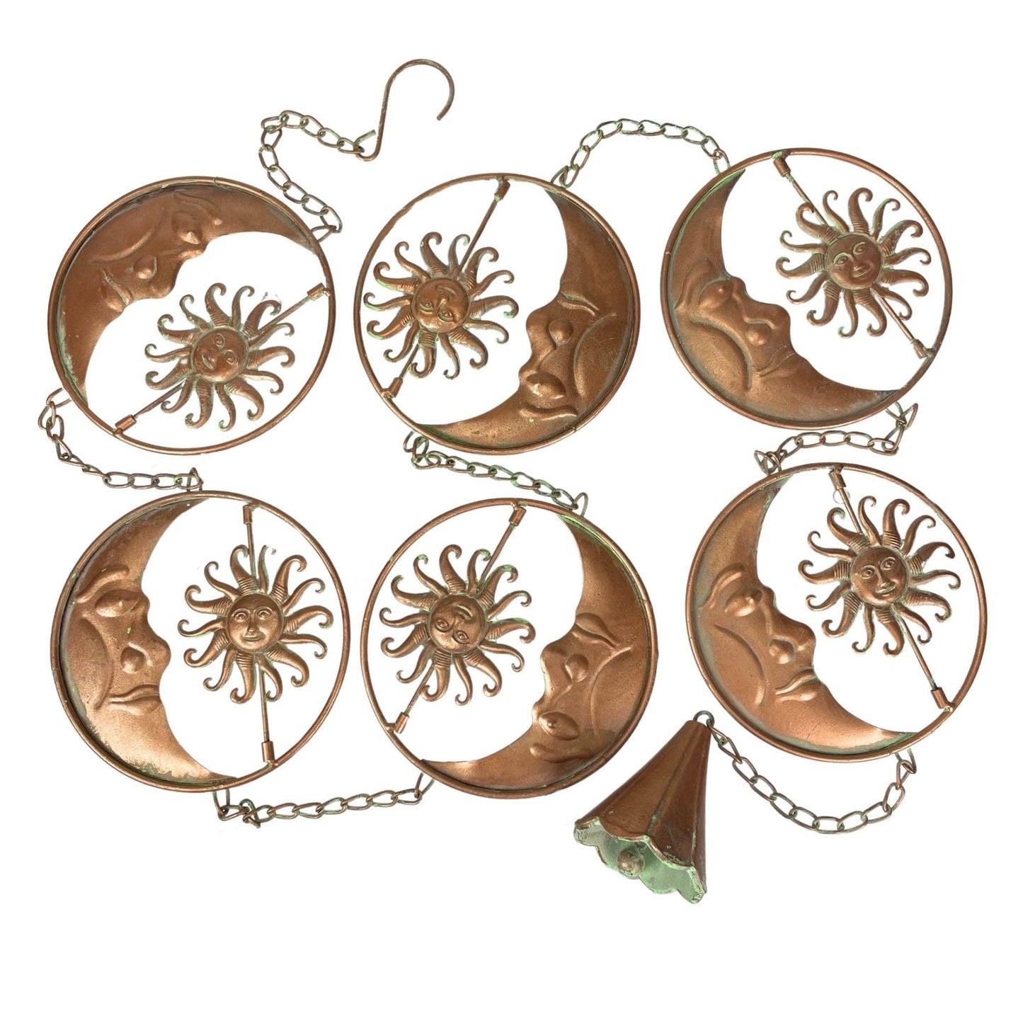 80-Inch Metal Rain Chain with Celestial Crescent Moon & Sun: Copper