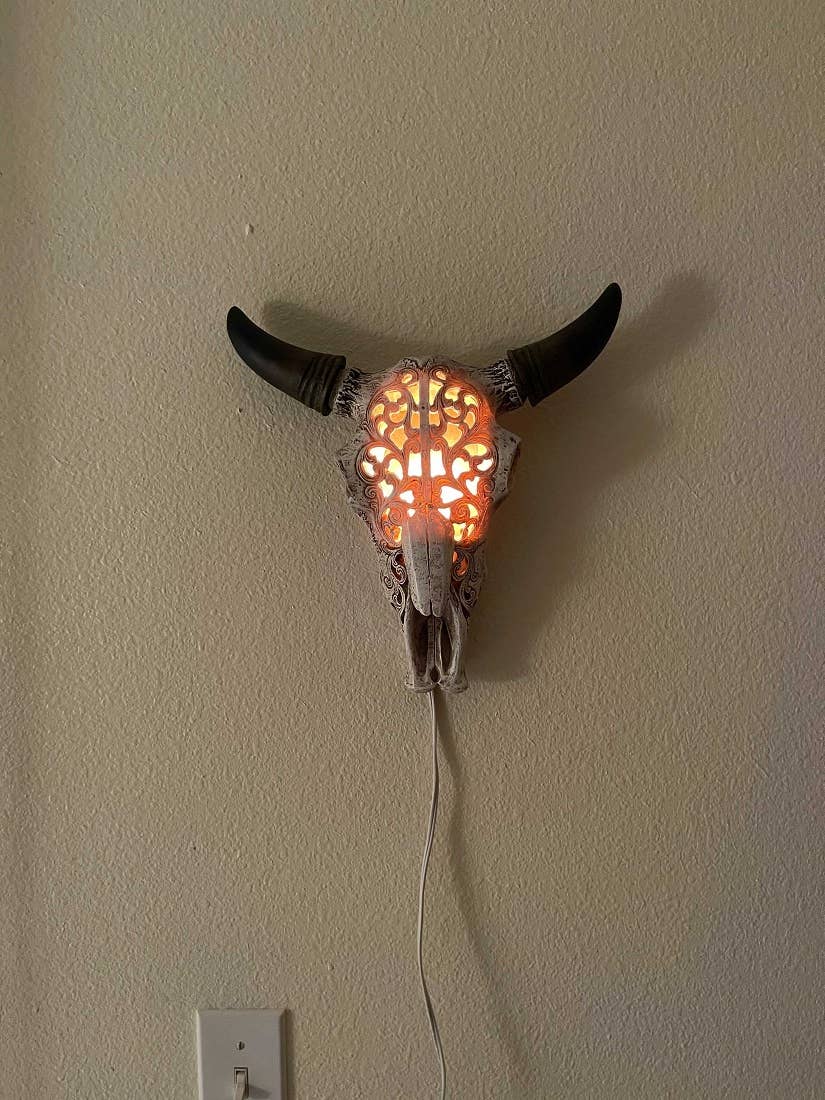 Steer Skull Wall Table Accent Light w/ Removable Metal Stand