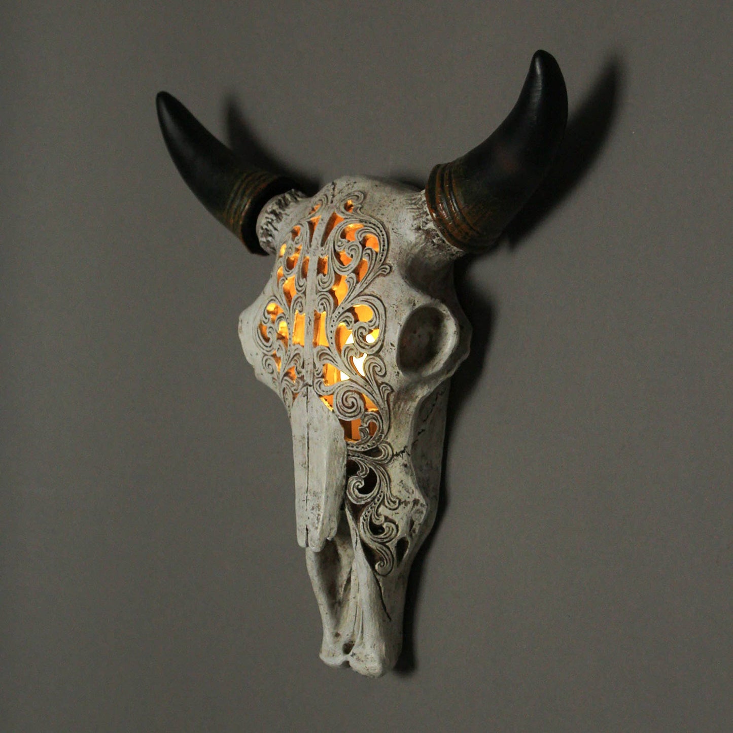 Steer Skull Wall Table Accent Light w/ Removable Metal Stand