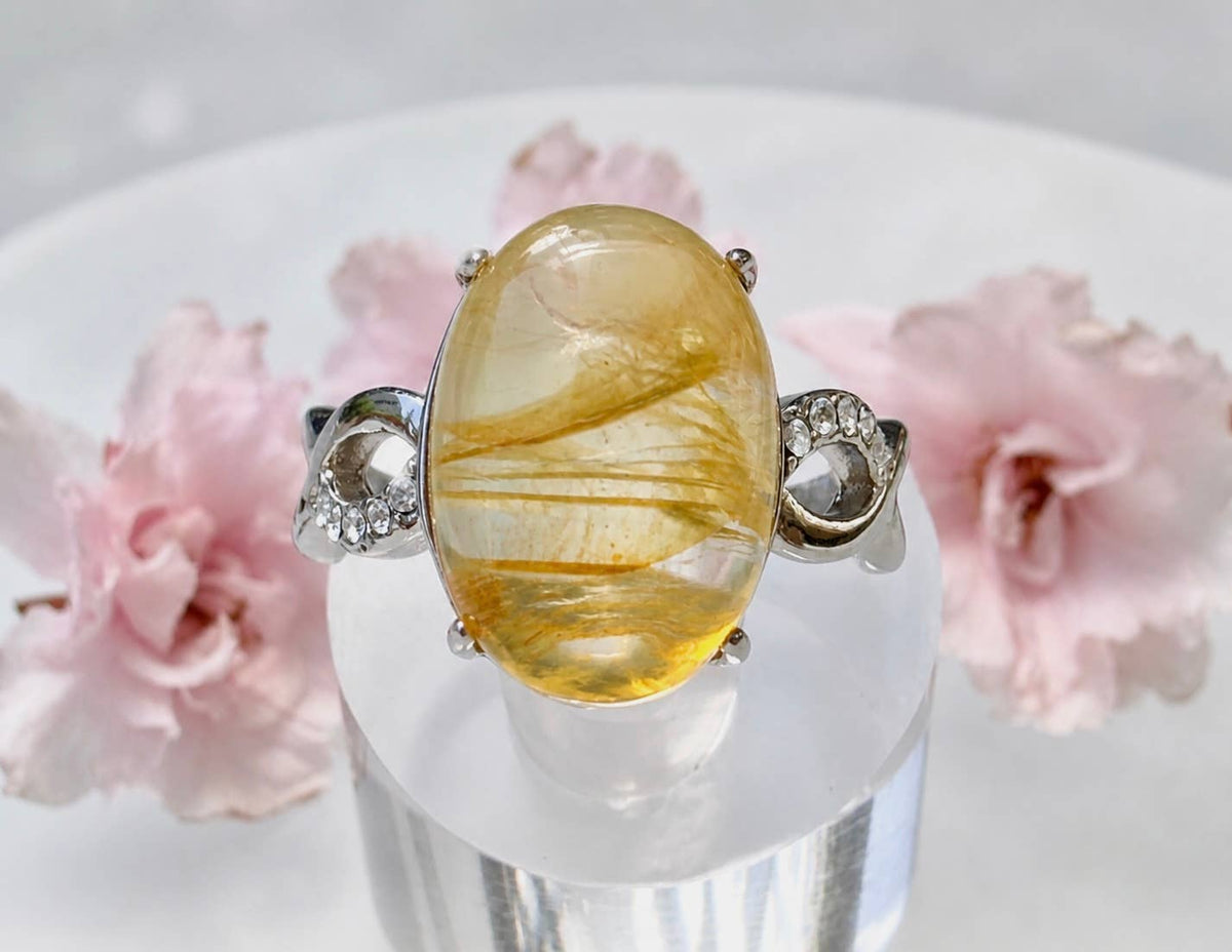 Natural Hematoid (Fire Quartz) Stainless Steel Ring 10x14mm