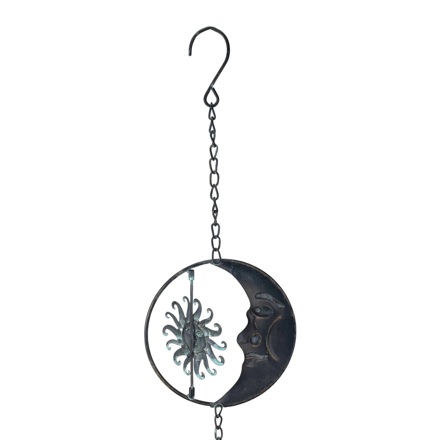 80-Inch Metal Rain Chain with Celestial Crescent Moon & Sun: Copper