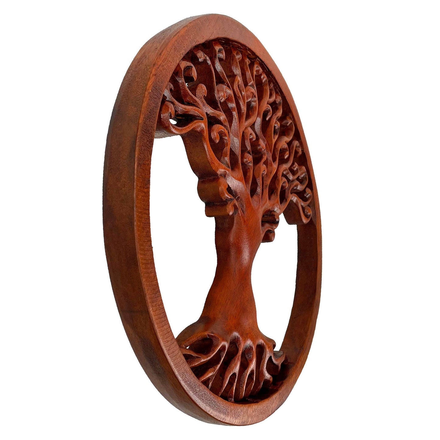 Hand Carved Mahogany Tree Of Life Wood Wall Plaque 11.5 Inch